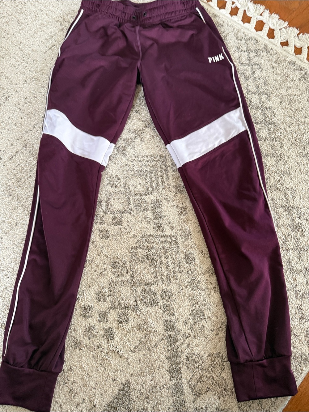 PINK Victoria's Secret Maroon Track Pants with White Panels